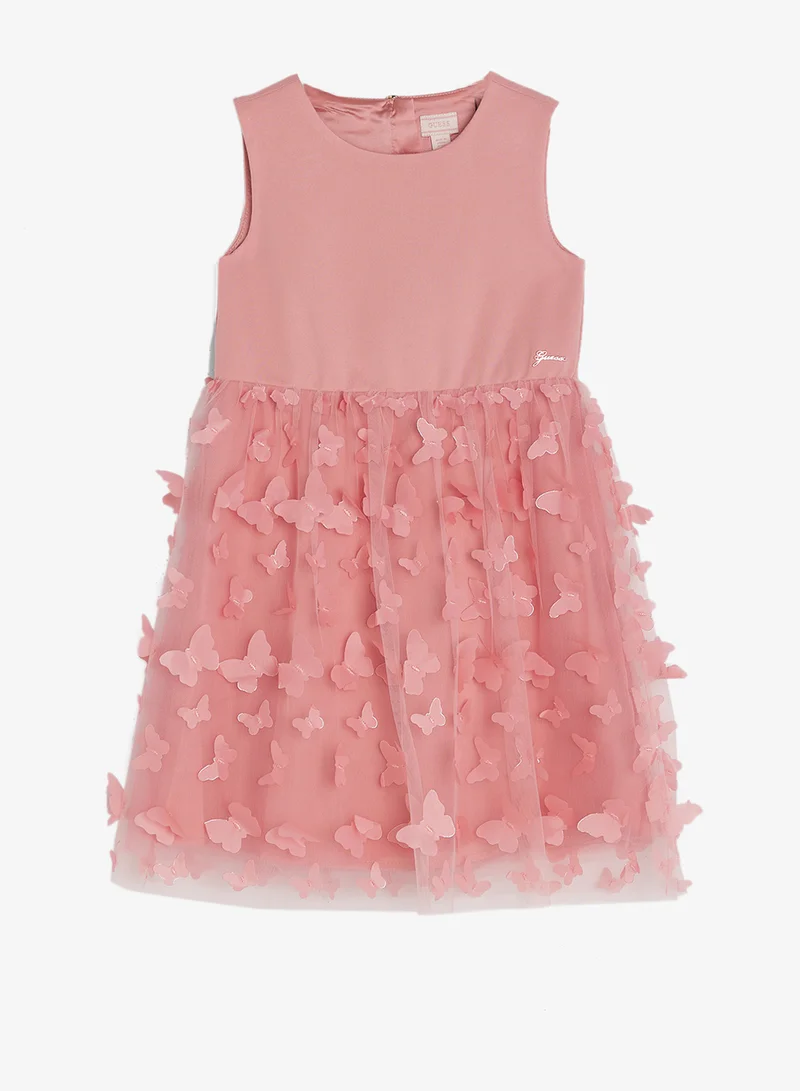 جس فستان قصير بياقة دائرية للأطفال